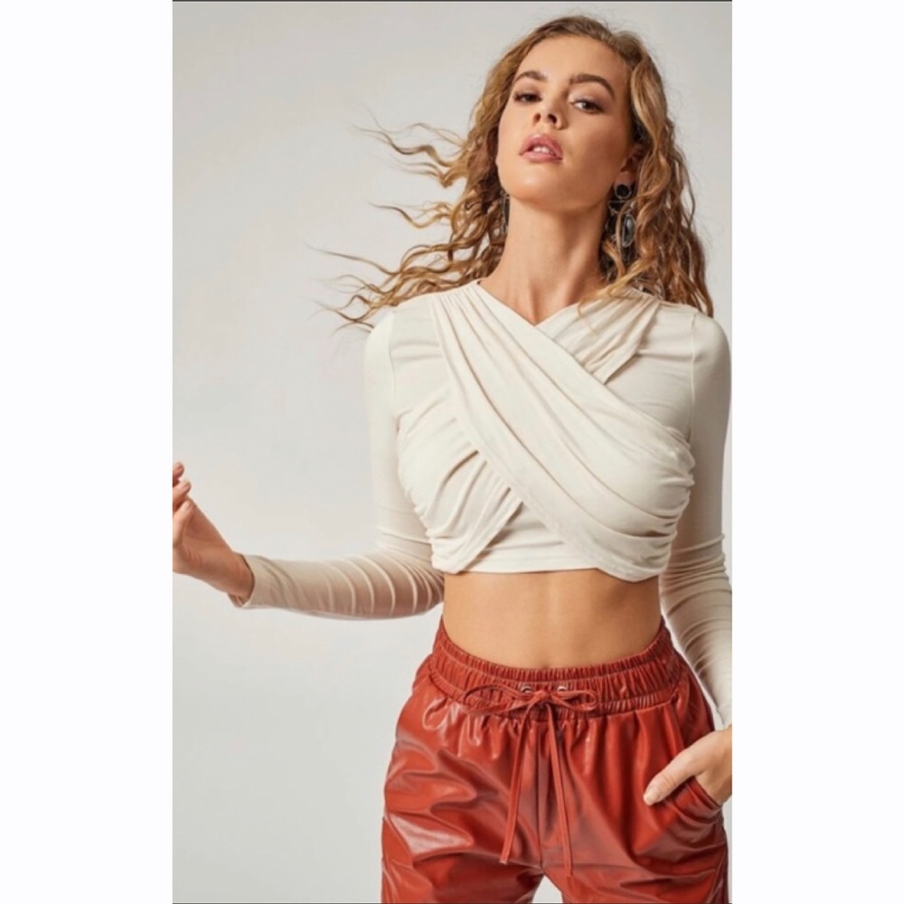 Gone? Cropped Layered Ruched Solid Wrap Top